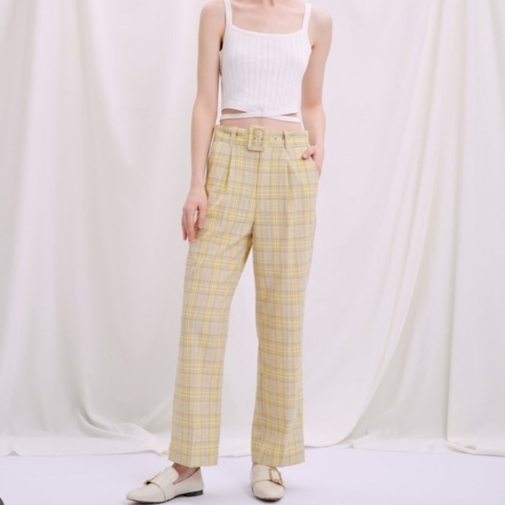 New. Petite studio Charleston pants-yellow plaid